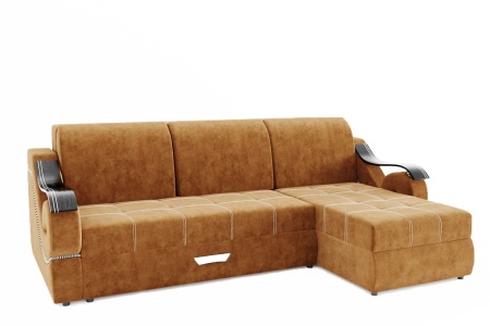 Диван Угловой Дубаи-2 (Пружинный Блок) с Оттоманкой и Ножками-Кубышками (Ш-2750 х Г-1600 х В-750 мм)/Разные Цвета